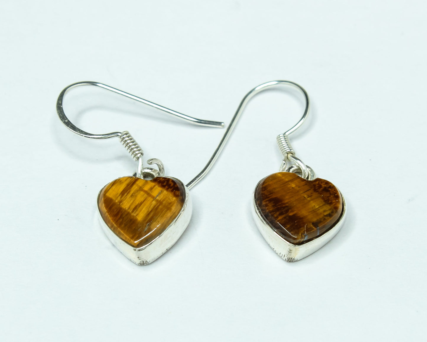 Heart TIGER'S EYE Gems 925 Sterling SILVER Minimalistic Drop Earrings