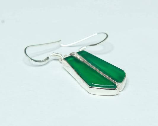Quadrilateral GREEN ONYX Gems Solid 925 SILVER Minimalist Drop Earrings