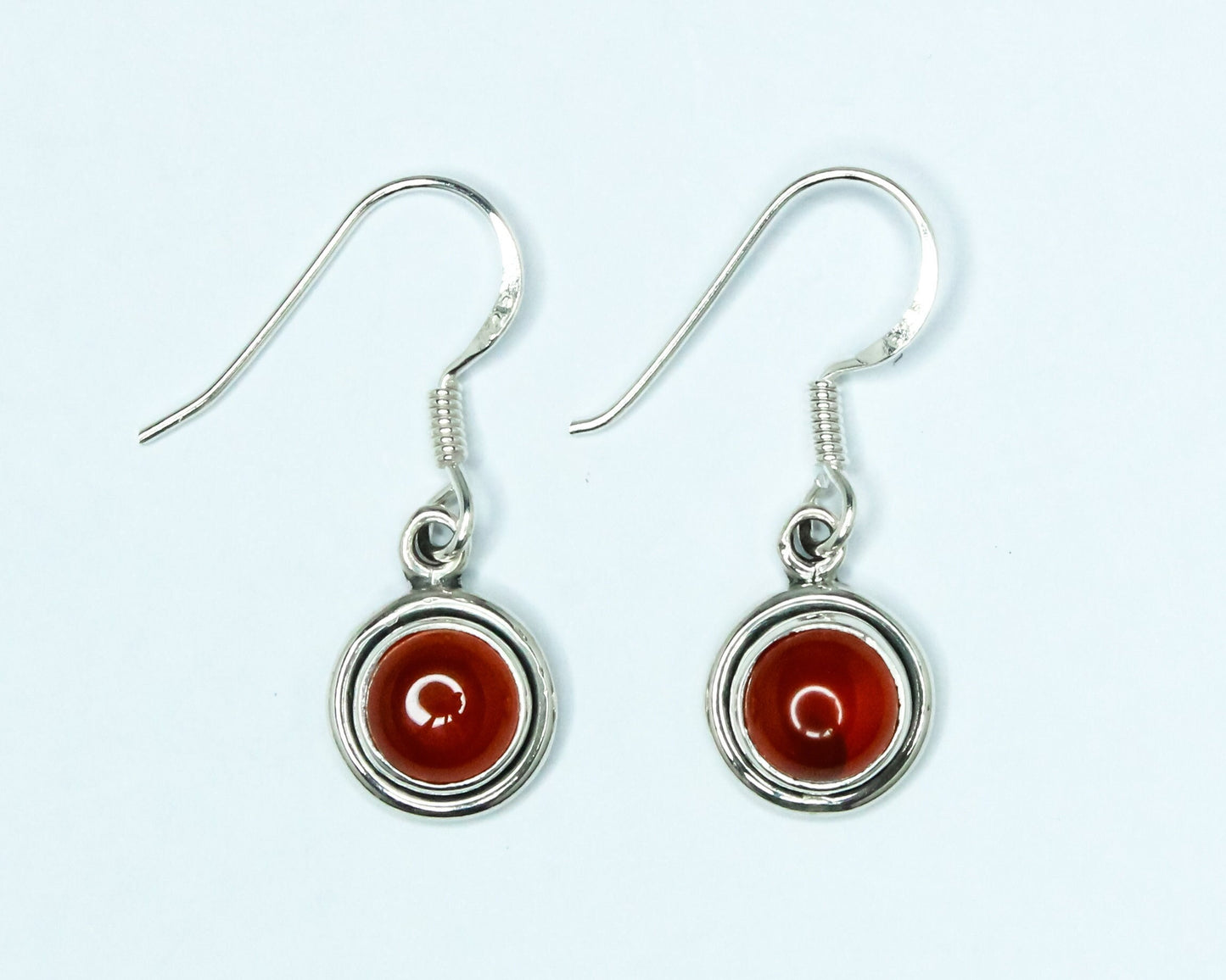 Round Shaped CARNELIAN Gems Solid 925 SILVER Minimalistic Drop Earrings