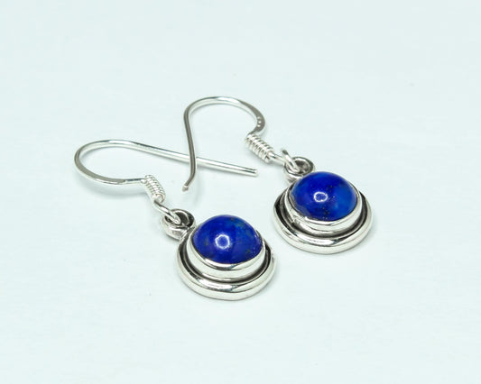 Round Shaped LAPIS LAZULI 925 SILVER December Birthstone Drop Earrings
