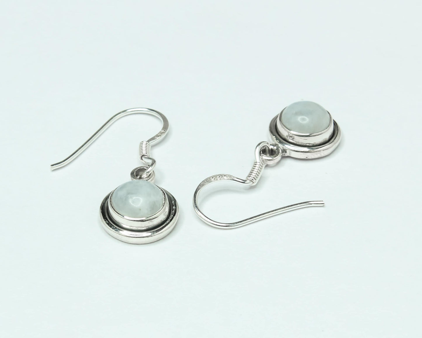 Round Genuine MOONSTONE Gems Solid 925 Sterling SILVER Drop Earrings