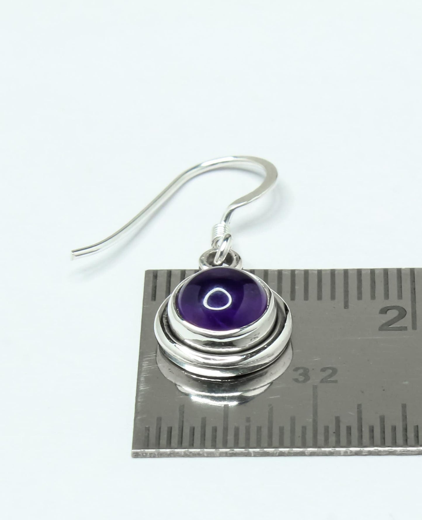 Round AMETHYST Gems Solid 925 SILVER Minimalist Purple Drop Earrings