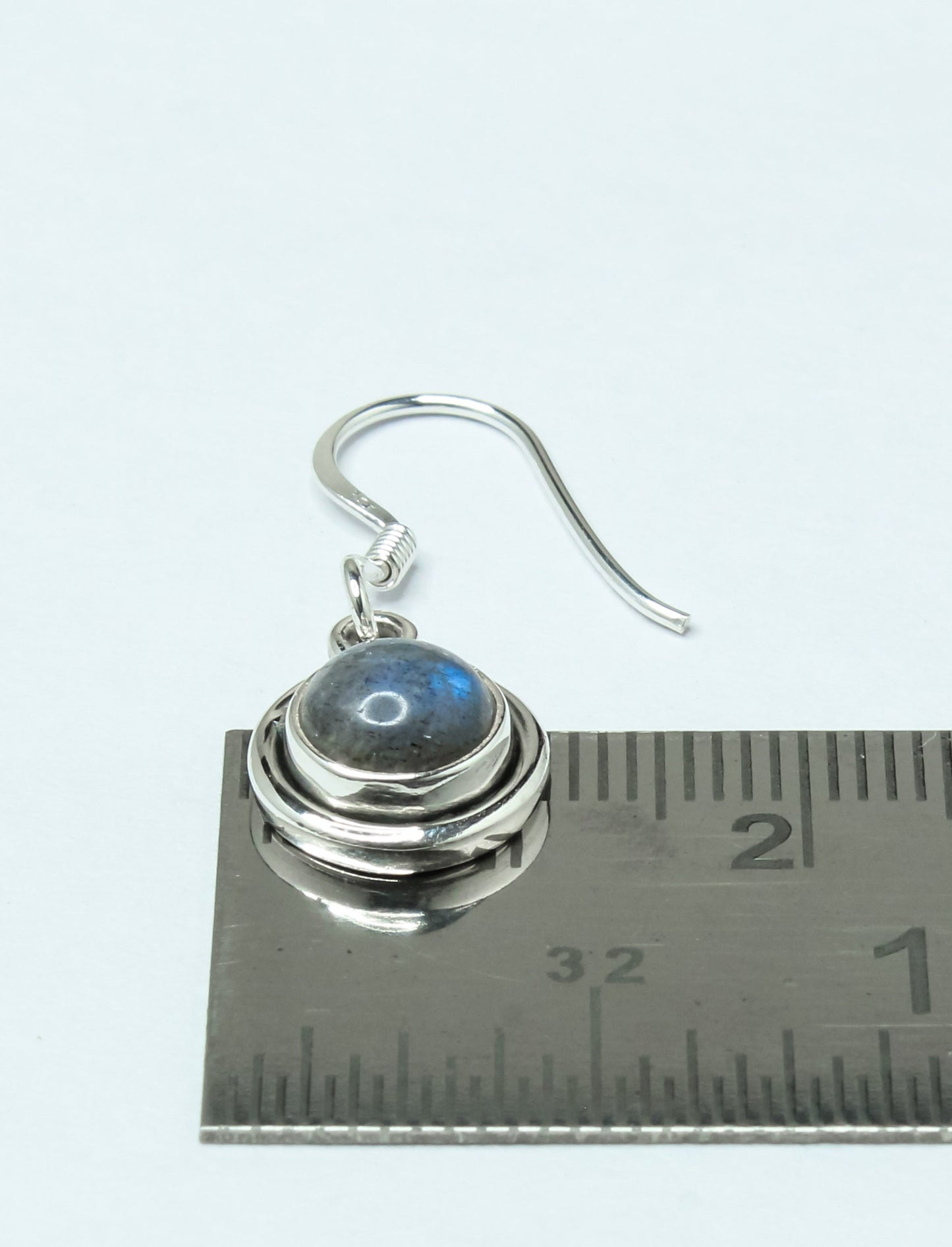 Round Gray LABRADORITE Gems Solid 925 Silver Minimalistic Drop Earrings