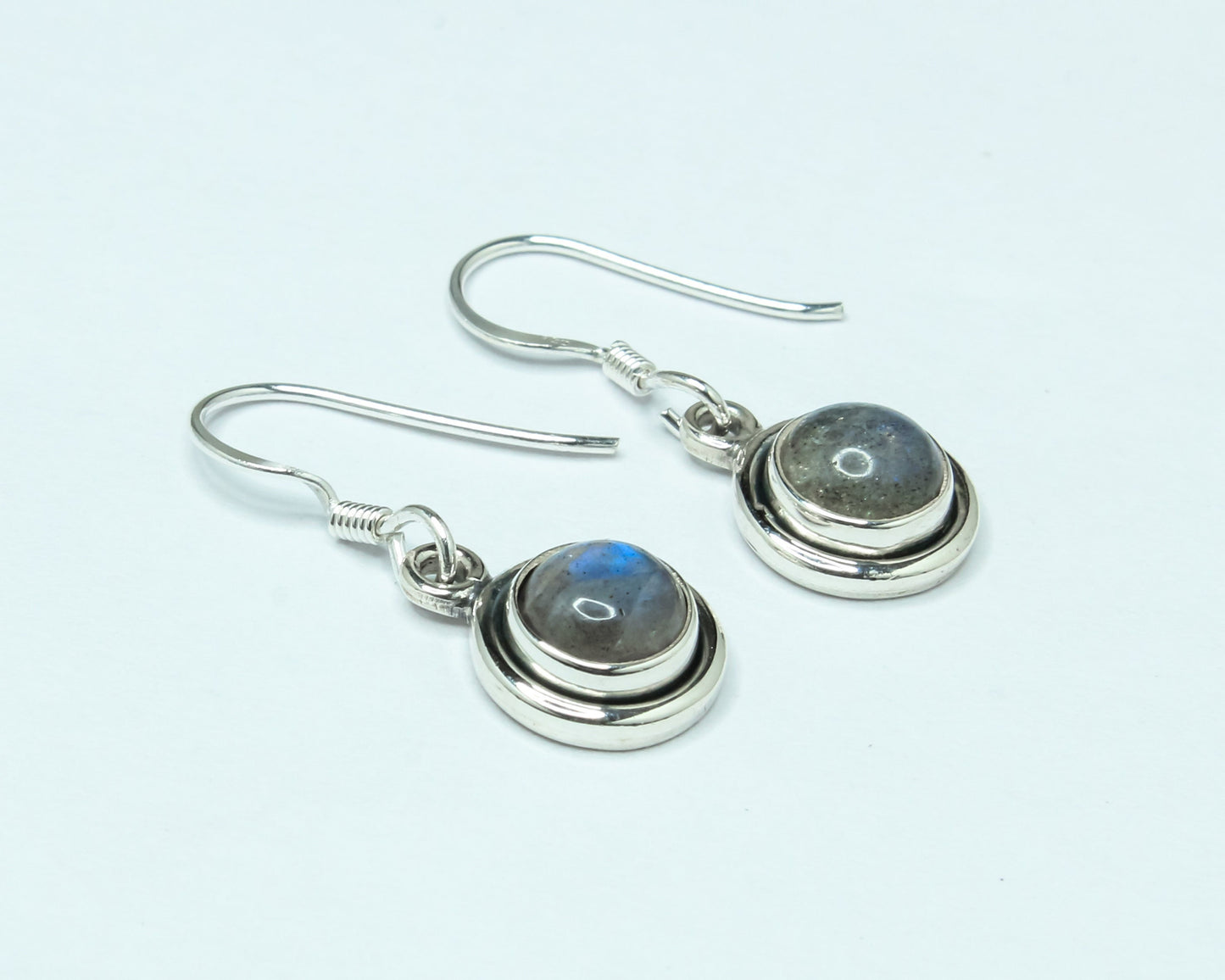 Round Gray LABRADORITE Gems Solid 925 Silver Minimalistic Drop Earrings