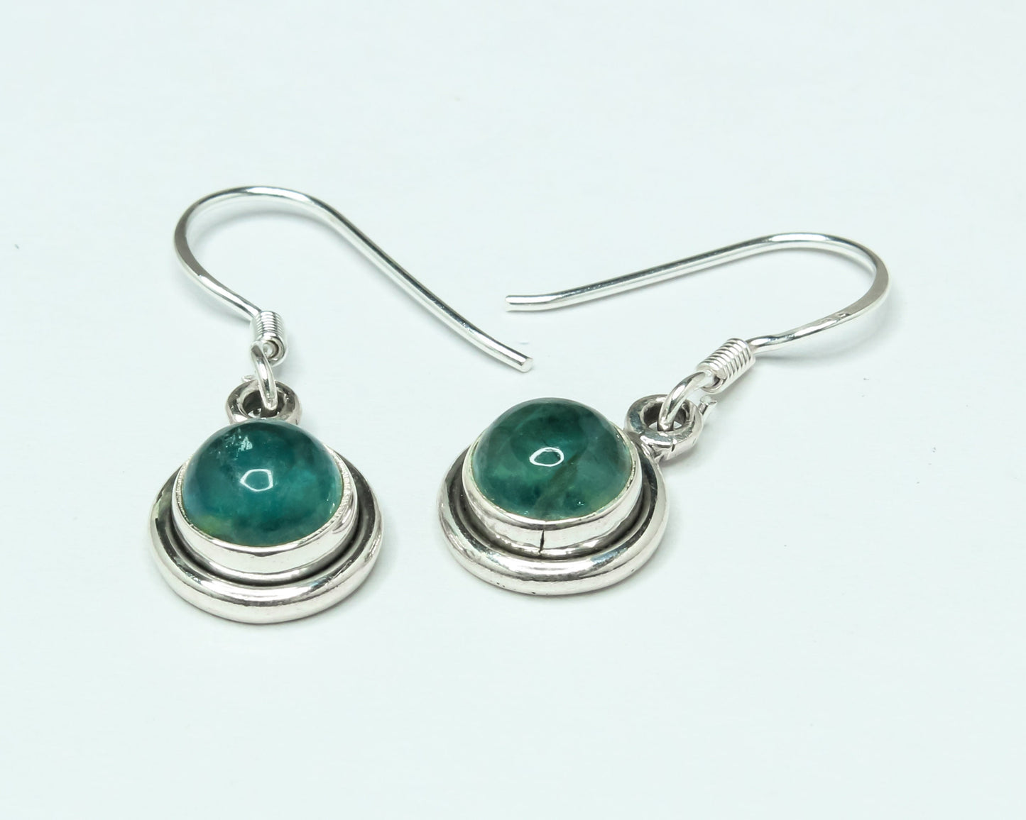 Round Green APATITE Gems 925 Sterling SILVER Minimalist Drop Earrings