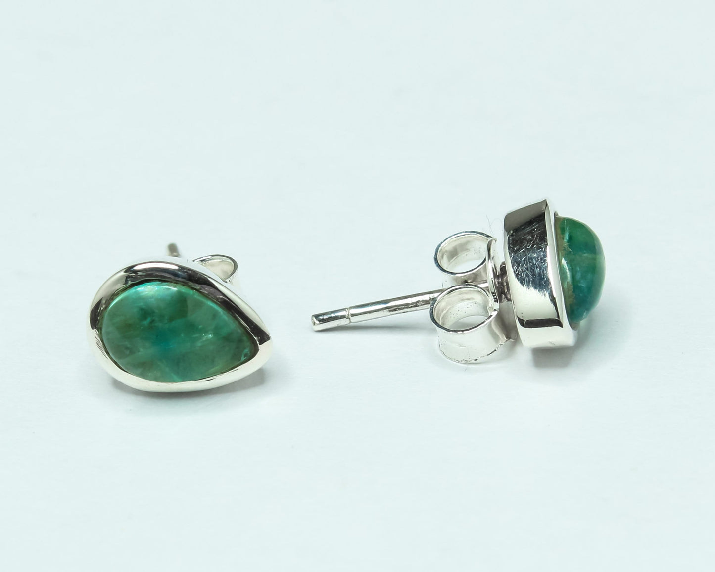 Pear/Teardrop Green APATITE Gems Sterling Silver Minimalist Stud Earrings