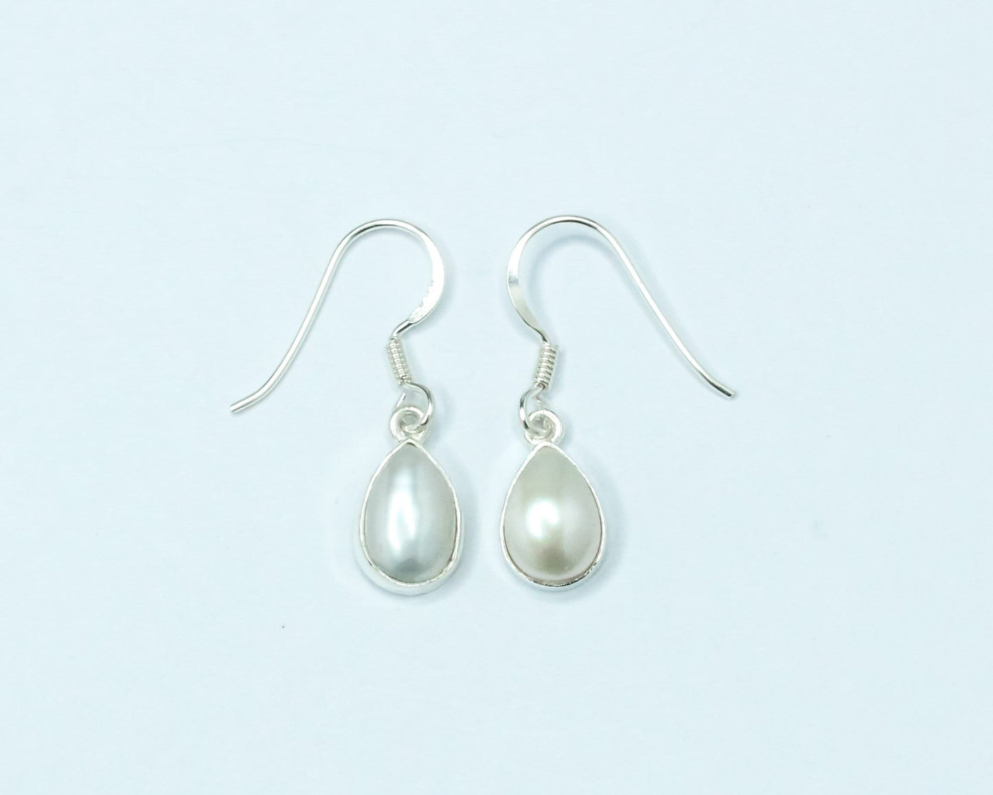 Pear/Teardrop PEARL Gems Solid 925 SILVER Minimalist White Drop Earrings