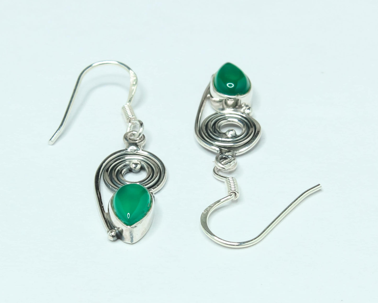Pear/Teardrop GREEN ONYX Gems Solid 925 SILVER Bohemian Drop Earrings