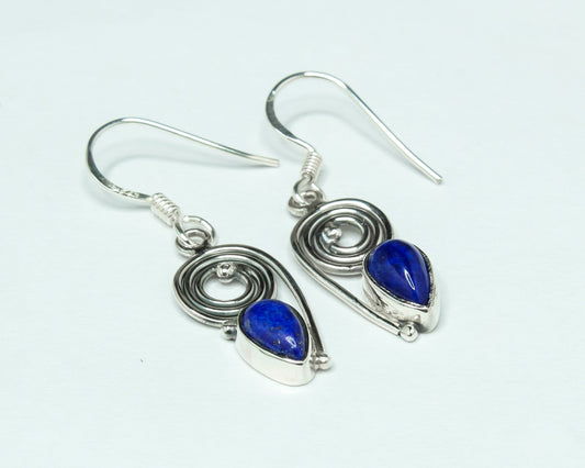 Pear Shaped LAPIS LAZULI 925 SILVER December Birthstone Drop Earrings