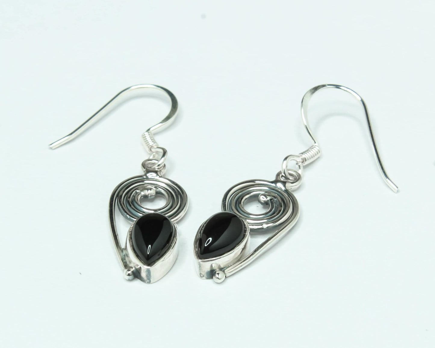 Pear/Teardrop Black ONYX Gems 925 Sterling Silver Bohemian Drop Earrings
