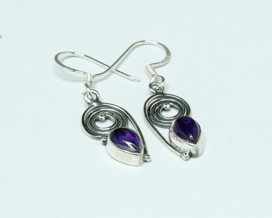 Pear Shaped AMETHYST 925 Silver Aquarius Zodiac Birthstone Drop Earrings