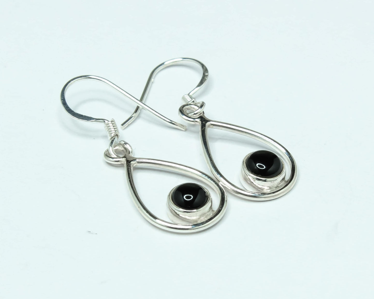 Pear/Teardrop Black ONYX Gems 925 Sterling Silver Simple Drop Earrings