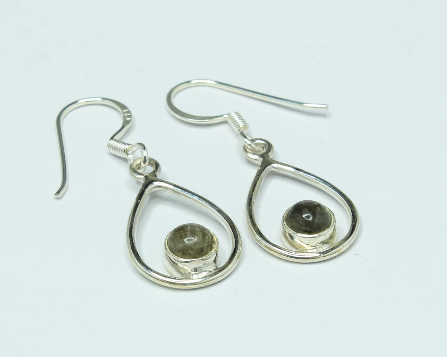Pear/Teardrop Gray LABRADORITE Gems 925 Silver Simple Drop Earrings