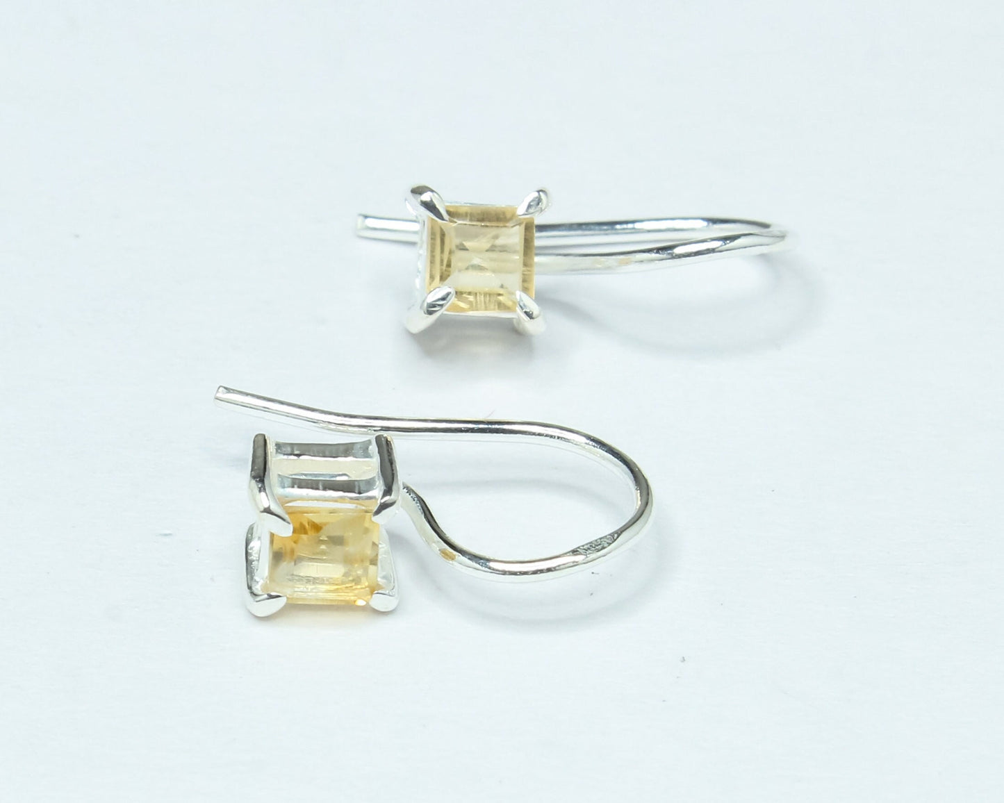 Square Genuine Citrine 925 Silver Simple Prong Set Latch-Back Earrings