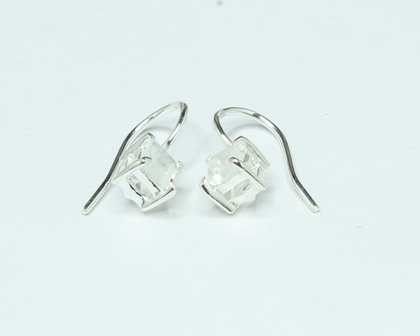 Square Genuine MOONSTONE 925 Silver Simple Prong Set Latch-Back Earrings