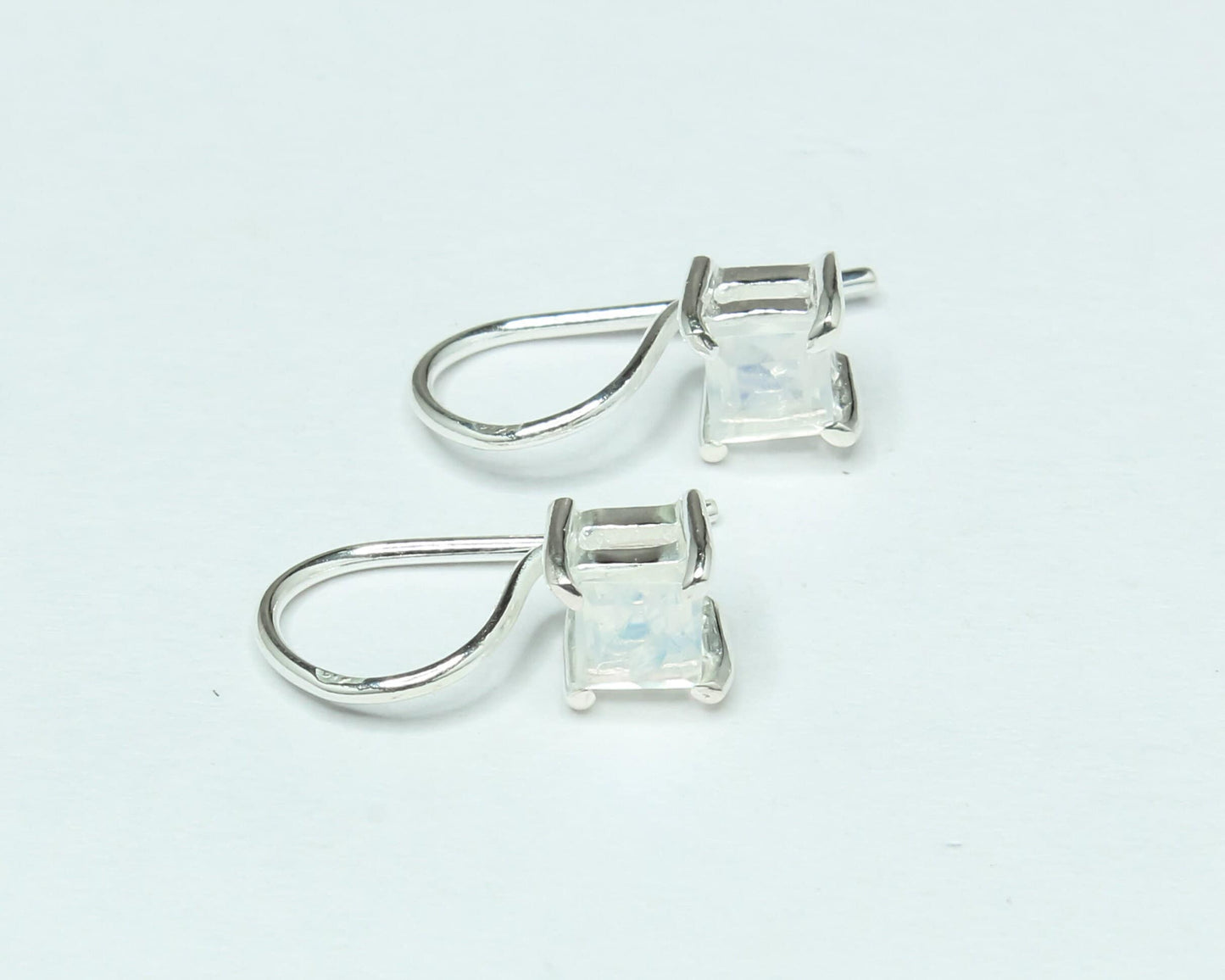 Square Genuine MOONSTONE 925 Silver Simple Prong Set Latch-Back Earrings