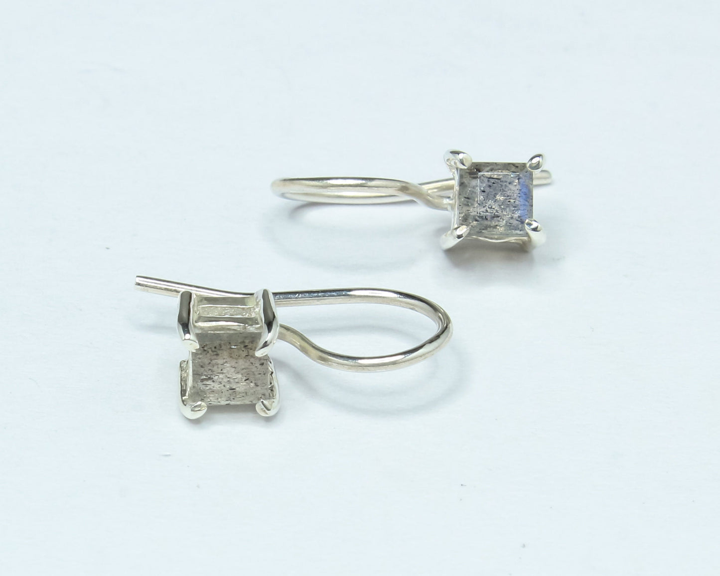 Square LABRADORITE Gems 925 Silver Simple Prong Set Latch-Back Earrings