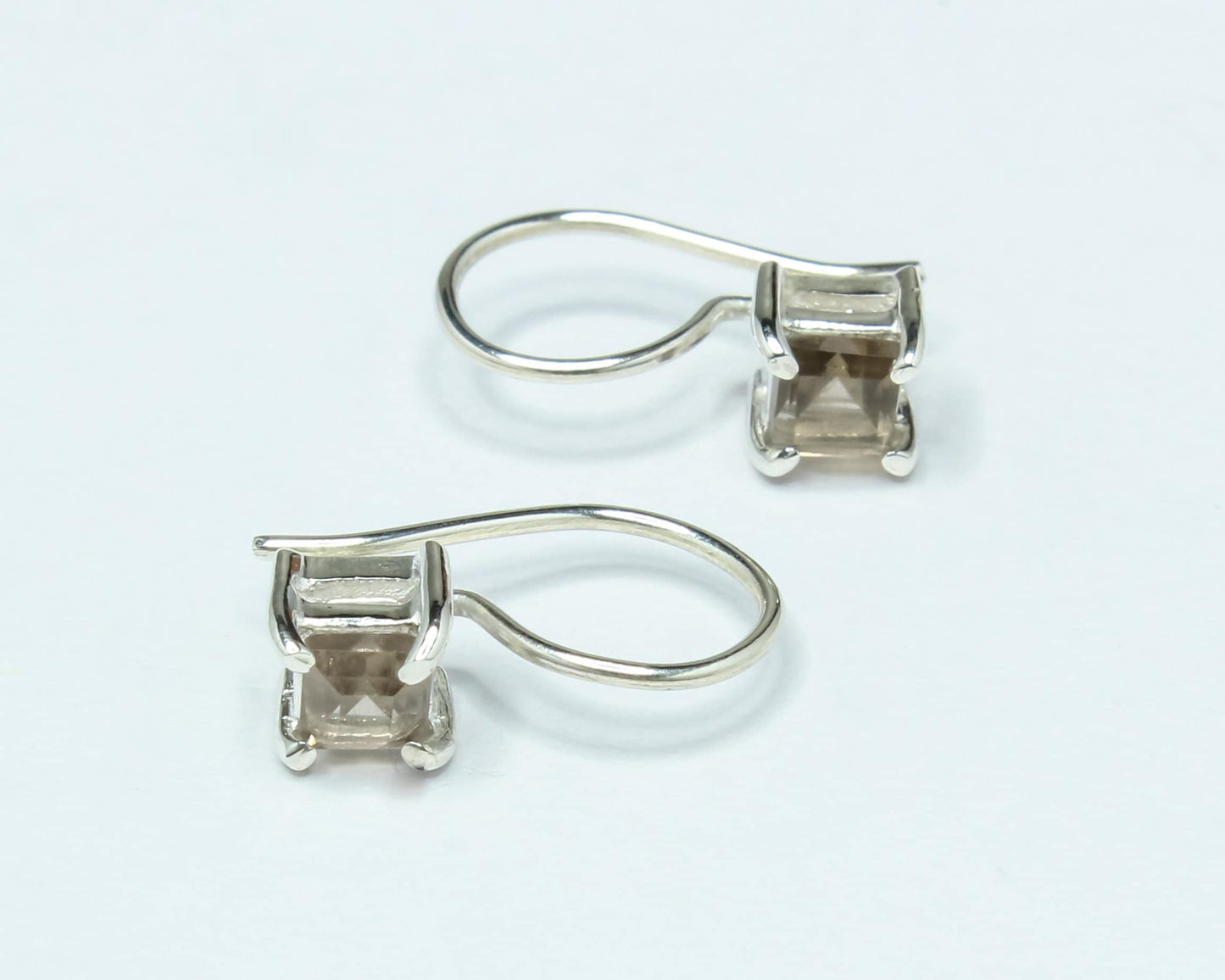 Square Genuine Smoky QUARTZ GEMS 925 Silver Prong Set Latch-Back Earrings