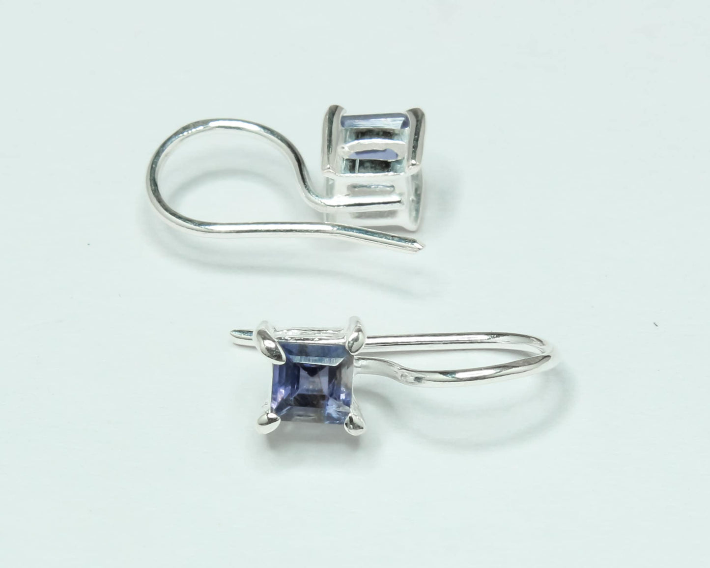 Square Genuine Iolite Gems 925 Silver Simple Prong Set Latch-Back Earrings