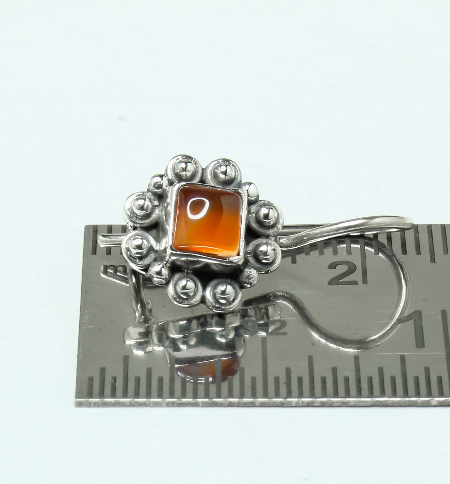 Square CARNELIAN Gems Oxidized SILVER Boho Round Latch-Back Earrings
