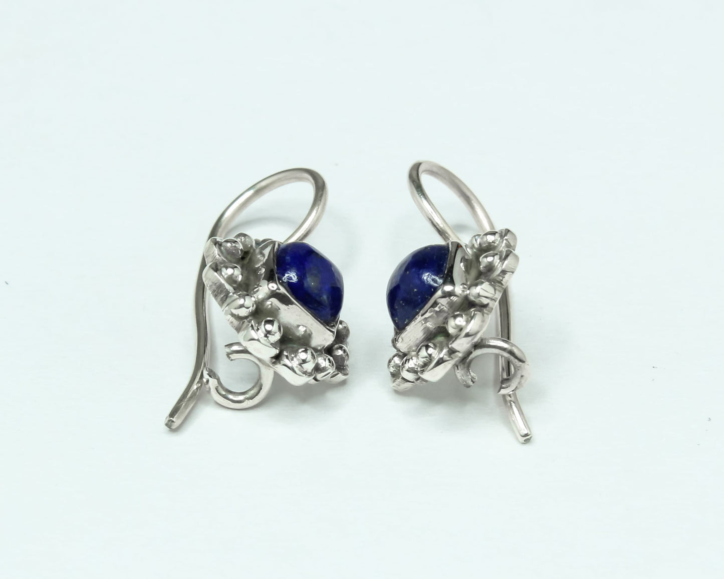 Square Blue Lapis Gems Oxidized Silver Bohemian Latch-Back Round Earrings