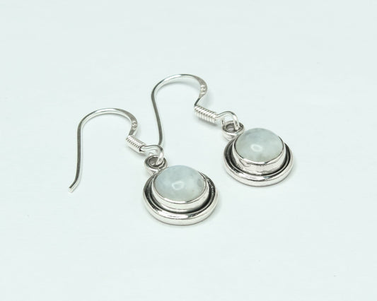 Round Genuine MOONSTONE Gems Solid 925 Sterling SILVER Drop Earrings