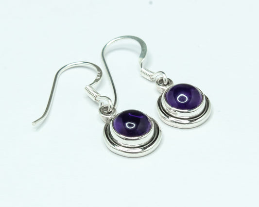 Round AMETHYST Gems Solid 925 SILVER Minimalist Purple Drop Earrings