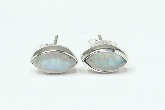 Leaf Shaped MOONSTONE Gems Solid 925 Silver Minimalist Stud Earrings