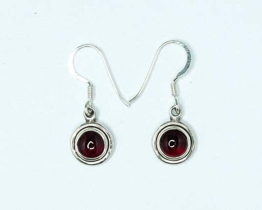 Round Minimalist Red GARNET 925 Sterling Silver Minimalistic Drop Earrings
