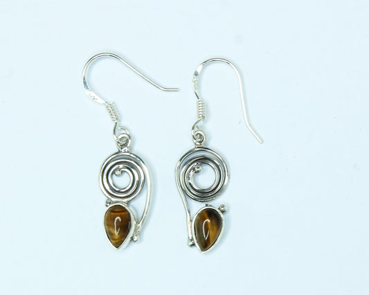 Pear/Teardrop TIGER'S EYE Gems Sterling SILVER Bohemian Drop Earrings